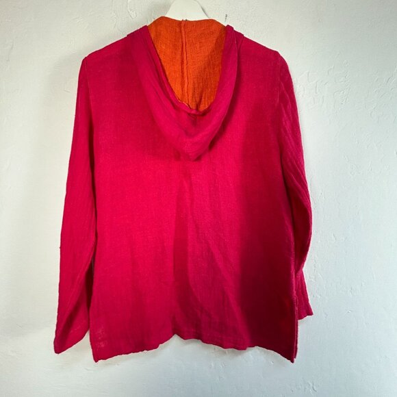 Chico's Womens Pink Orange Linen Cotton Hooded Button-Up Jacket Size 0 Casual - Picture 2 of 7